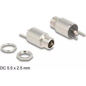 DeLOCK DC ligzda 5.5 x 2.5 mm sievišķā panelī lodēšanai 20 V 10 A