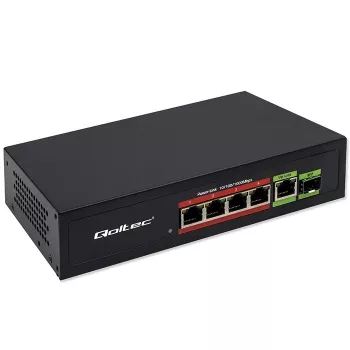 QOLTEC 52296 Ethernet PoE slēdzis — 4x RJ45 PoE porti, 1x RJ45 uplink
