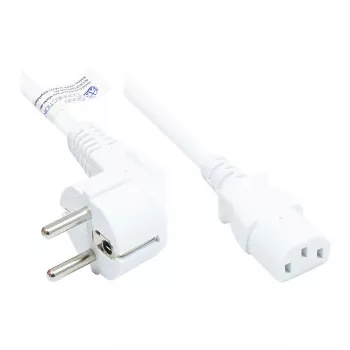 Netzkabel Schutzkontakt-Stecker Typ E+F (CEE 7/7, gewinkelt) an C13 (gerade), weiß, 0,75 mm², 1,5 m, Good Connections® (P0130-W015)