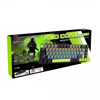 Mehāniskā tastatūra MEDIA-TECH MT1260 Red Core MX60, 60% formfaktors, CHERRY MX Red slēdži, RGB fona apgaismojums, USB, zaļa