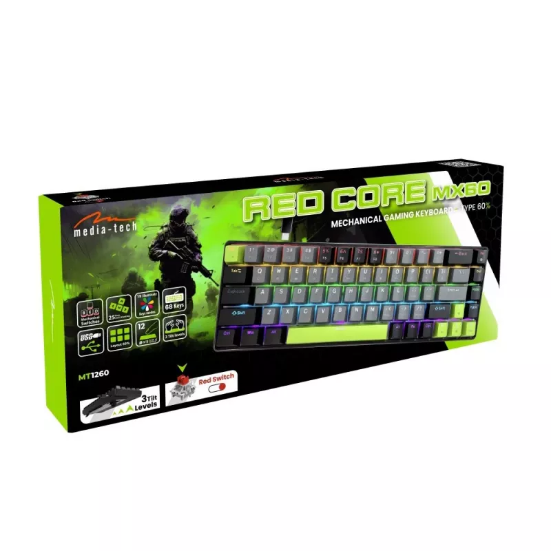 Media-Tech MT1260 Red Core MX60 mehāniskā spēļu tastatūra, 60 %
