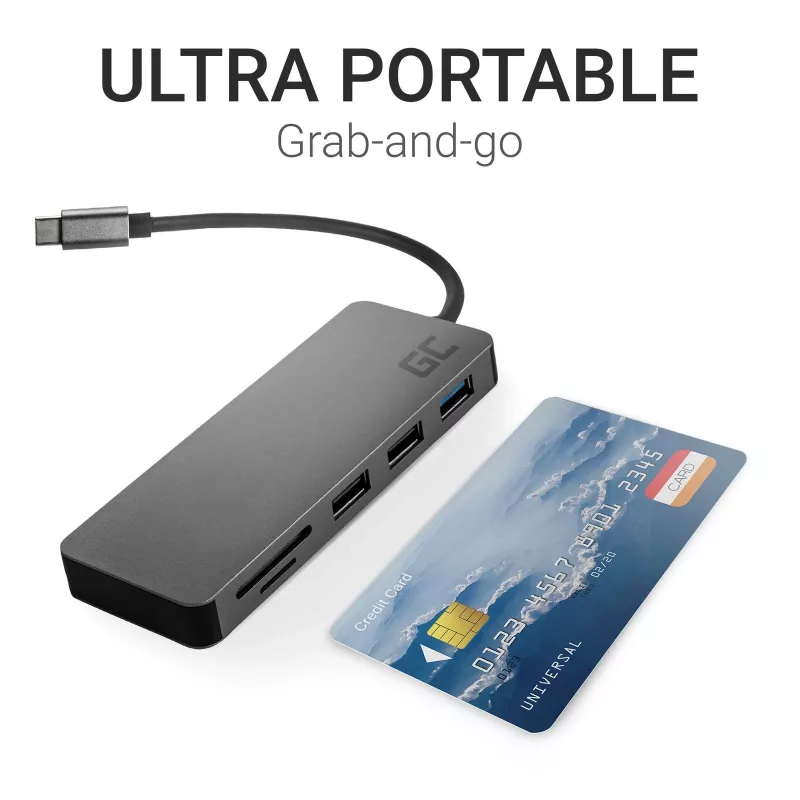 Green Cell AK50 - USB 3.2 Gen 1 Type-C - USB 2.0 - USB 3.2 Gen 1 Type-A - USB 3.2 Gen 1 Type-C - MicroSD (TransFlash) - SD - Sudraba - Apple MacBook