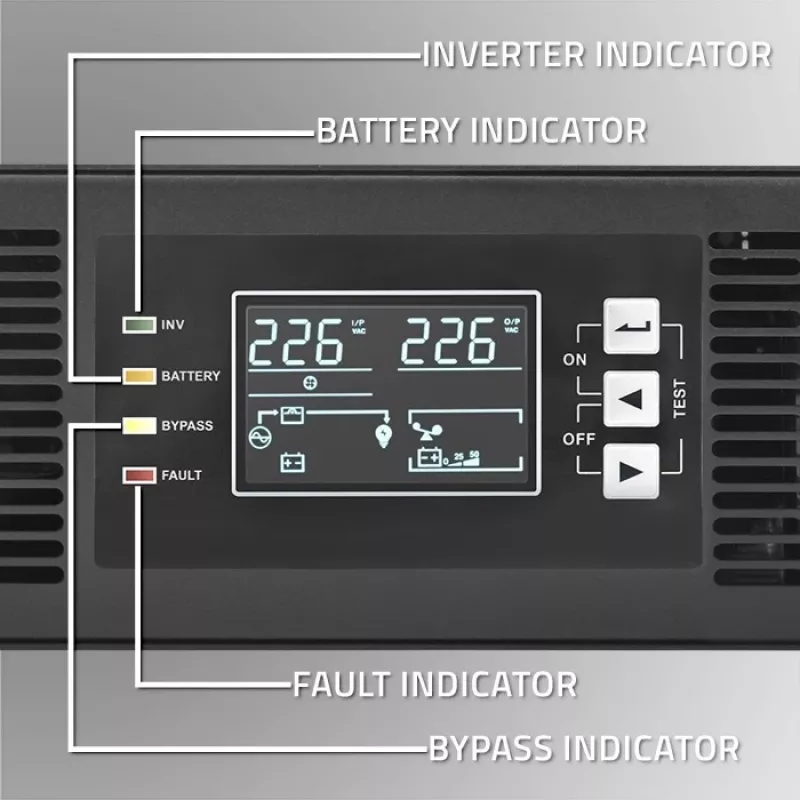 Qoltec nepārtrauktās barošanas avots AWARYJNY DO RACK 3KVA 3000W jaudas koeficients 1.0 LCD EPO USB on-LINE (3VA, 3000W, dubultās pārveidošanas online UPS)