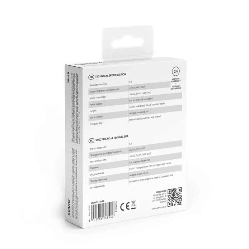 Savio TR-16 Bluetooth raidītājs AUX adapteris ar brīvroku funkciju, Bluetooth 5.3, Google Assistant/Siri