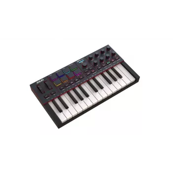 MIDI tastatūra AKAI MPK MINI 4 Melna — 25 taustiņi, 8 spilventiņi, 8 kodētāji, arpedžators, USB-C, MIDI izeja