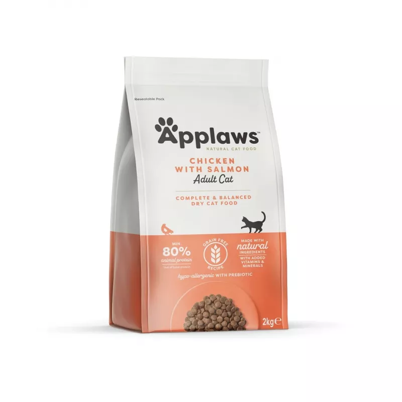 Sausā kaķu barība Applaws Adult Chicken & Salmon 2 kg — bezgraudu, 36.5% olbaltumvielu, 16% tauku