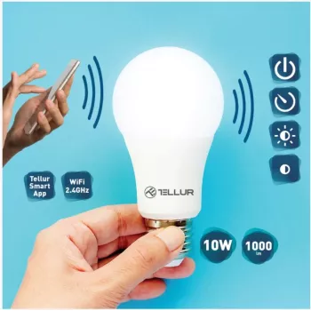 Tellur WiFi viedā spuldze E27, 10W Baltā/Siltā, Dimmer