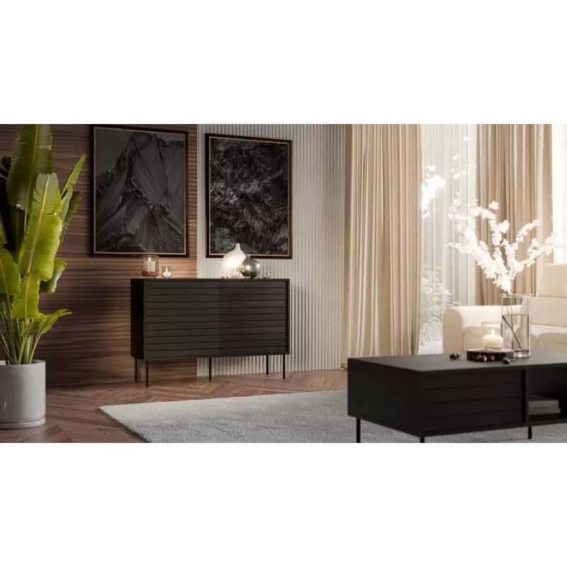 Kumode CORTINA 1D3S 120x40x81 cm, melna, 3 atvilktnes, skaidu plātne