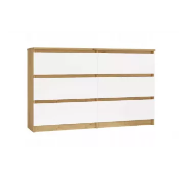 Kumode ar 6 atvilktnēm 120 cm Top E Shop Malwa — Artisan Ozols / Balts, skaidu plātne