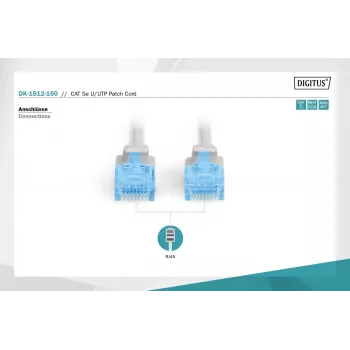Digitus DK-1512-150 RJ45 tīkla kabelis CAT 5e U/UTP pelēks 15m