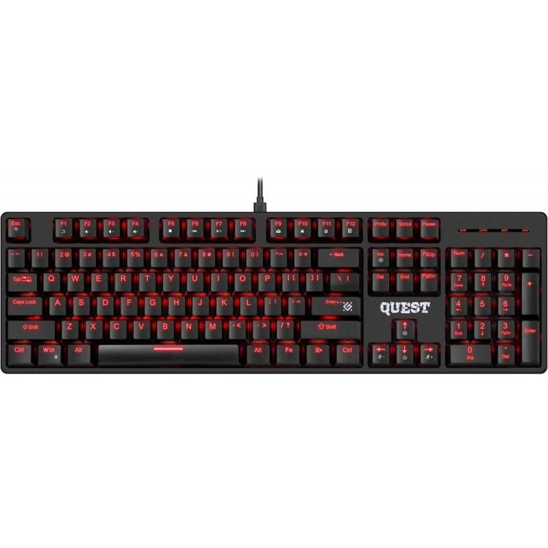 Mehāniskā tastatūra DEFENDER QUEST GK-596 — RGB fona apgaismojums, Anti-Ghosting, vadu, kompakts izkārtojums