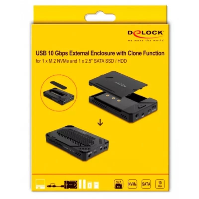 Ārējais korpuss HDD/SSD DeLOCK 42020 Melns 2,5 collu USB Type-C 10 Gbit/s