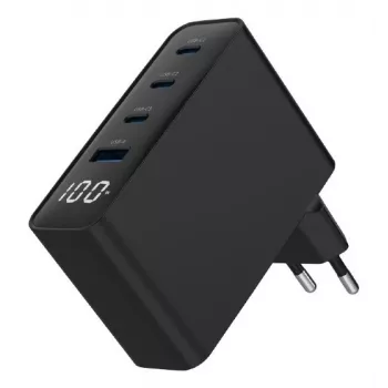 Gembird TA-UC-PDQC100LCD-01-BK lādētājs mobilajām ierīcēm, 100 W, GaN, 4 porti, LCD displejs, melns