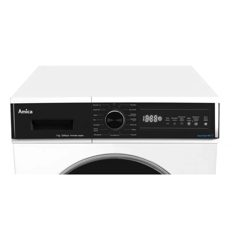Brīvi stāvoša veļas mazgājamā mašīna AMICA WA3S712BLiSHB, 7 kg, 1200 RPM, 2100 W, LED displejs, Melnas durvis
