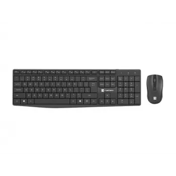 Vadu pilnizmēra tastatūras un peles komplekts NATEC SQUID — QWERTY US International, 105 taustiņi, Melns, 1600 DPI pele