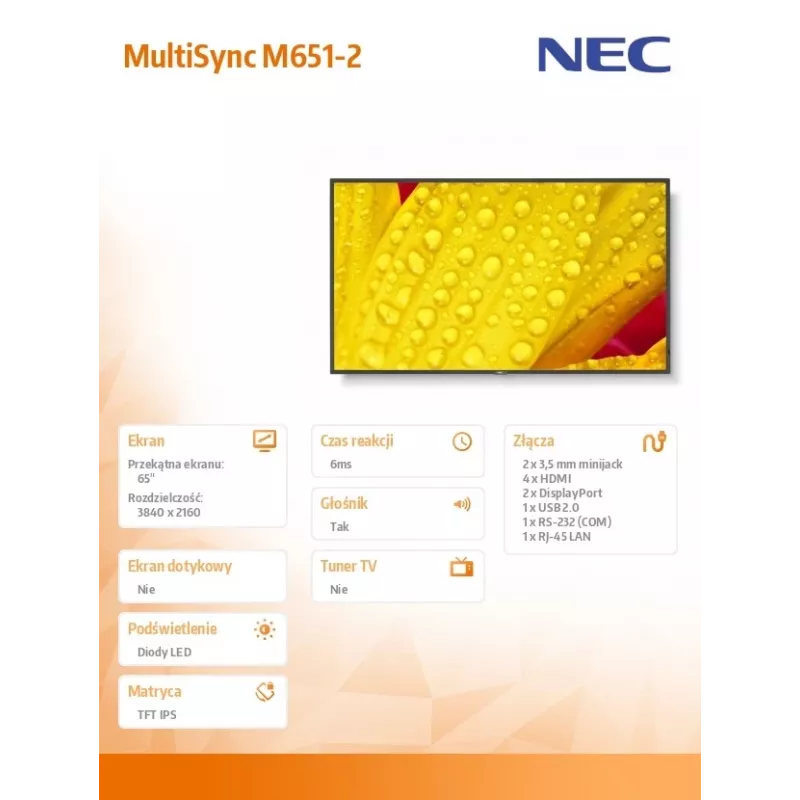 NEC MultiSync M651-2 65 collu LED kioska displejs 4K Ultra HD 500 cd/m²