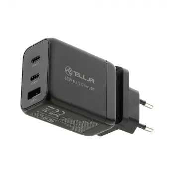 Sienas lādētājs Tellur TLL151451 65W, 3-portu (2x USB-C, 1x USB-A)