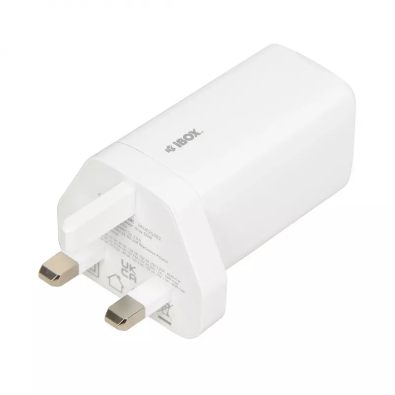 iBOX C-65 White, GaN 65W universāls lādētājs UK spraudnis