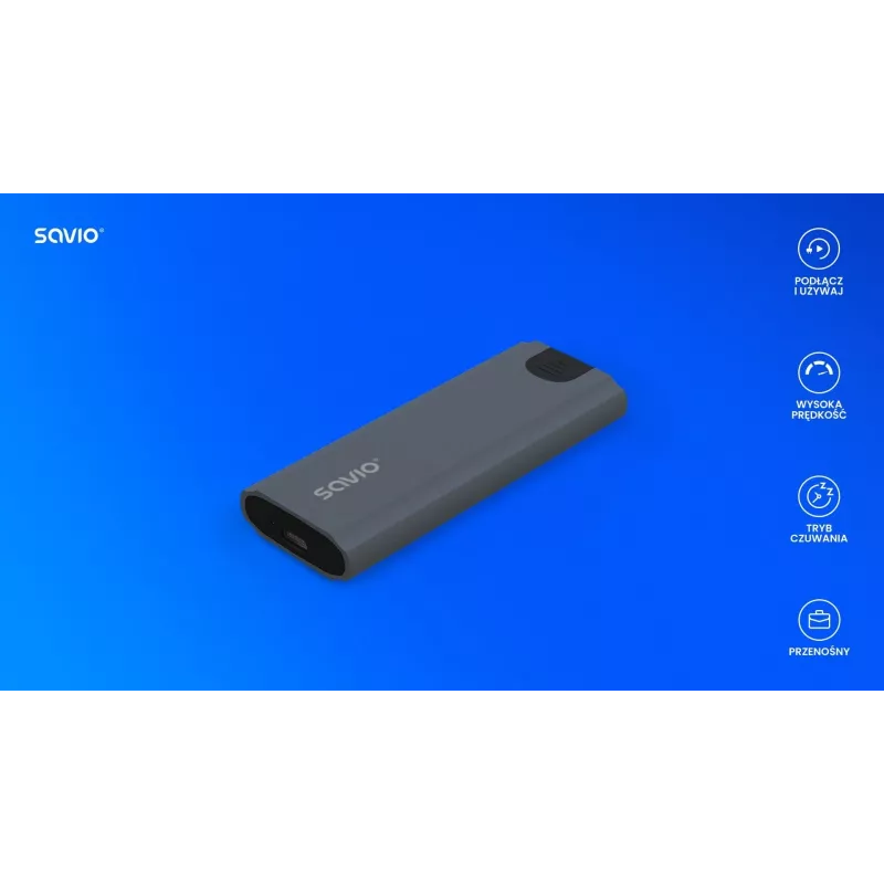 M.2 SSD korpuss SAVIO AK-67 Pelēks, USB 10 Gbit/s, viena M.2 diska atbalsts
