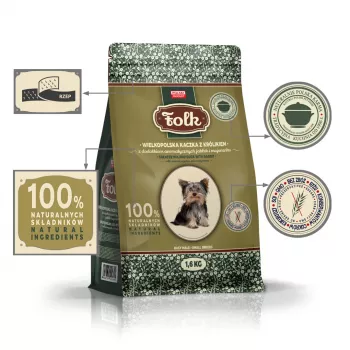 FOLK Small breeds Traditional Greater Poland pīle ar trusi, āboliem un majorānu - sausā suņu barība - 1,6kg