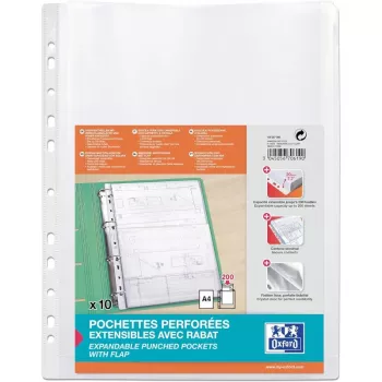 ELBA izplešamā perforētā kabata, A4, PP, 0,2mm caurspīdīga, ar atvērtu augšpusi un lielu aizvēršanas atloku (M670619)