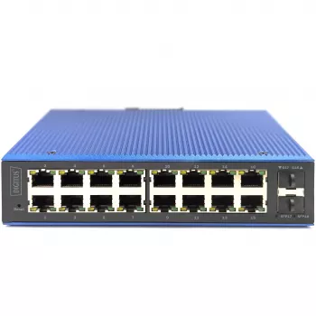 DIGITUS Industrial L2 pārvaldāms Gigabit Ethernet slēdzis 16x RJ-45 + 2x SFP, 12–48V DC, 8000 MAC