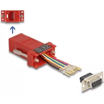 DeLOCK D-Sub 9 sievišķais uz RJ45 sievišķais montāžas komplekts sarkans VGA RJ-45