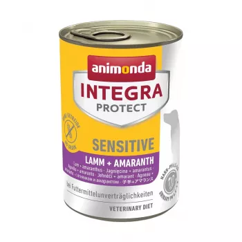 Slapjā suņu barība animonda INTEGRA Protect Jērs + Amarants 400 g — pieaugušiem suņiem, hipoalerģiska, bez sojas un lipekļa