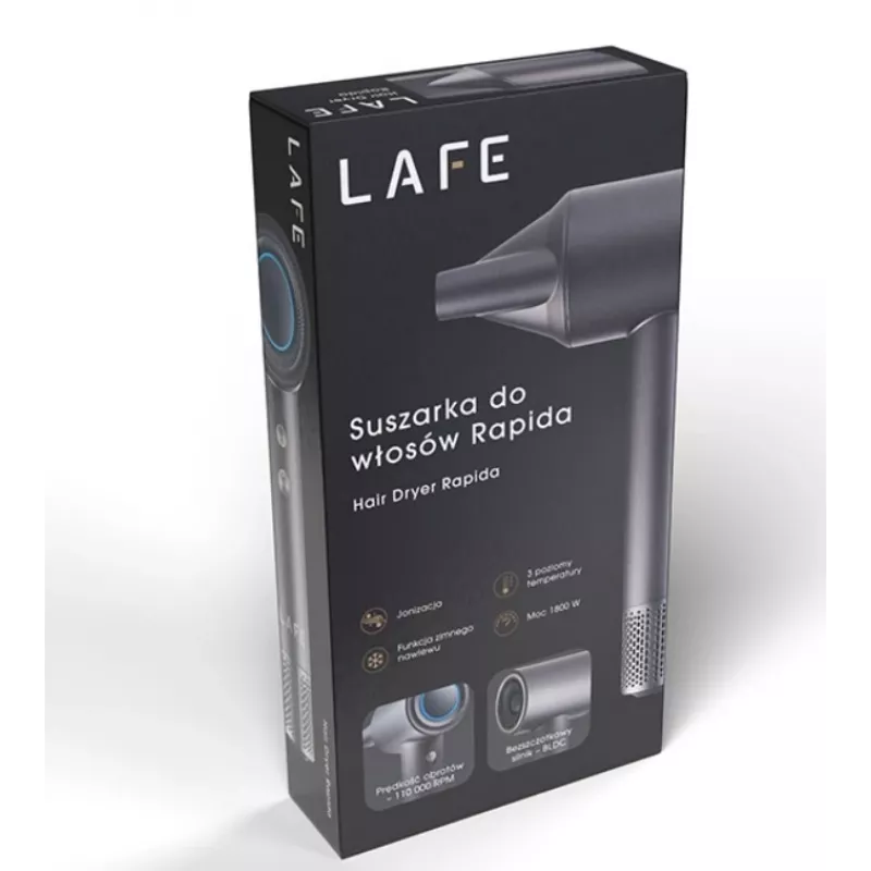Lafe Rapida 47461 BLDC matu fēns, 1600 W, 110 000 apgr./min, jonizācija, pelēkā krāsā