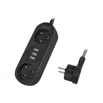 Pagarinātājs LogiLink LPS262U 1,5m 2 AC kontaktligzdas Iekštelpām Melns
