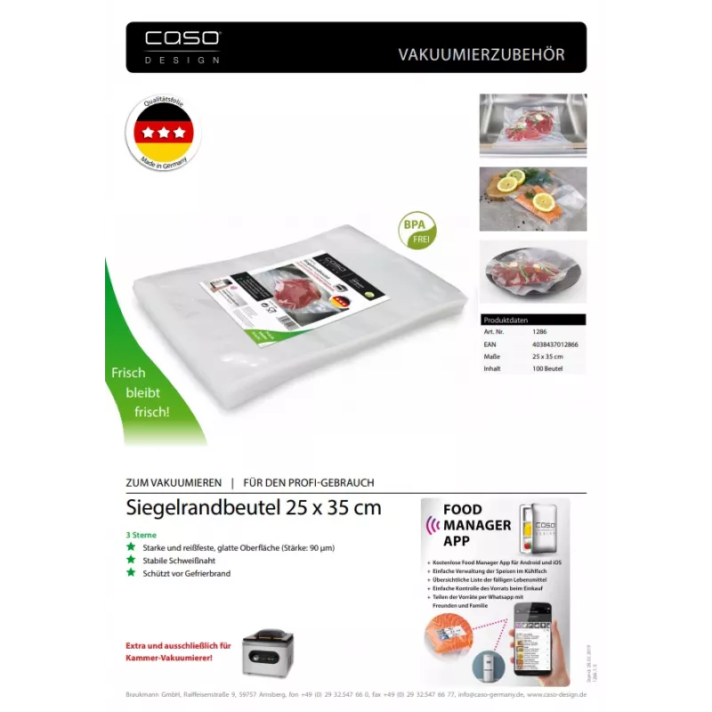 Caso sealed edge maisiņi vakuuma iepakošanai 100 gab. 25x35 cm
