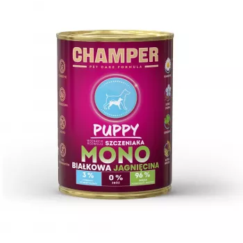 CHAMPER Puppy Monoprotein Jērs - mitrā suņu barība - 400g