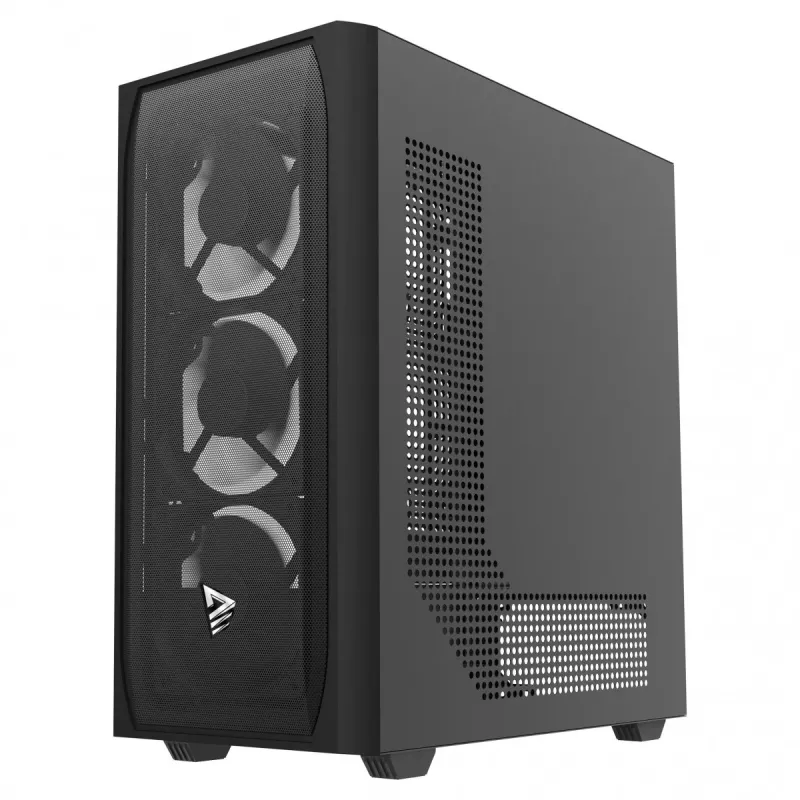 PC korpuss SAVIO Noctis Flow — Cube Mini-ITX/Micro-ATX/ATX, 3x120mm priekšā, 1x120mm aizmugurē, 2x3.5 collu + 3x2.5 collu sloti, rūdīts stikls
