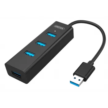 UNITEK Y-3089 USB 3.2 Gen 1 centrmezgls 4 porti Type-A 5 Gbps melns