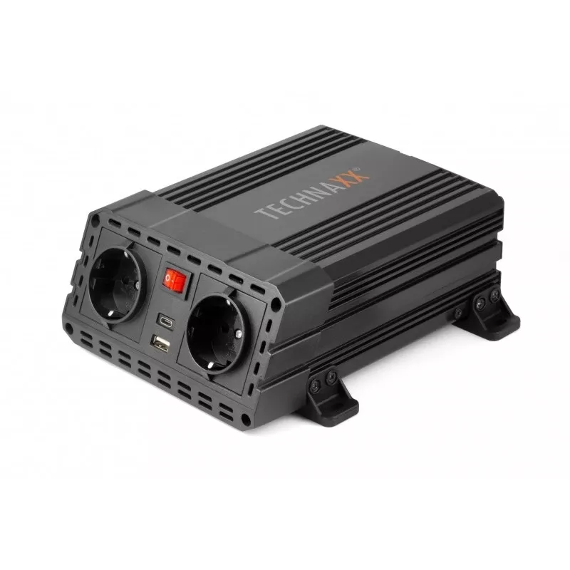 Technaxx TE19 sprieguma pārveidotājs automašīnai, 600 W, melns