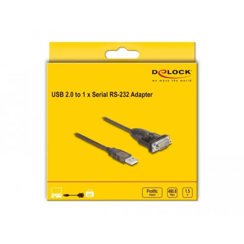 DeLOCK Adapter USB 2.0 Type-A uz Serial RS-232 D-Sub 9 kontaktu vīrišķais 1.5m