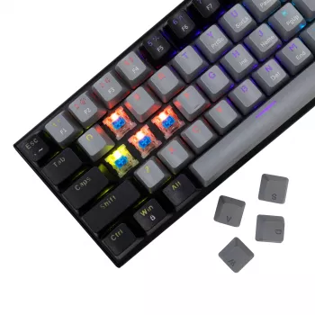 Mehāniskā spēļu tastatūra White Shark Wakizashi GK-002721V2 — pelēki melns rāmis, US izkārtojums, zili taustiņslēdži