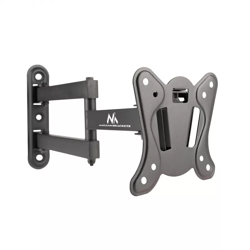 Maclean MC-417 Pilnas Kustības TV un Monitora Sienas Stiprinājums 13-32 collas 30kg VESA 100x100 Melns Pulverkrāsots Universāls Turētājs Kronšteins Regulējams Attālums no Sienas Grozāms Slīpējams