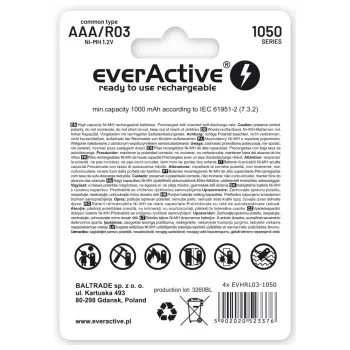 Akumulatoru komplekts AAA NiMH everActive EVHRL03-1050 1.2V 1050 mAh 4 gab.