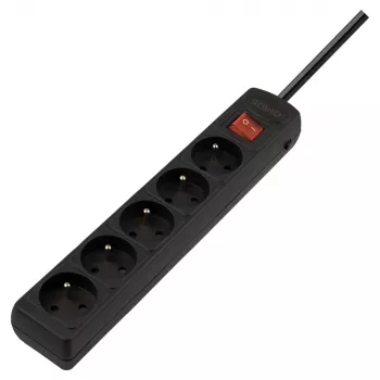 Pagarinātājs SAVIO LZ-18 — 5 m kabelis, 5 kontaktligzdas, iekštelpām, melns, 10 A, 50 Hz