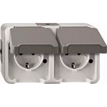 Merten MEG2321-8029 kontaktligzda CEE 7/3 pelēka, IP44, 250 V, 16 A, 143×57×83 mm