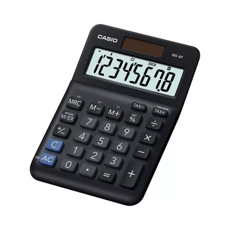 Casio MS-8F vienkāršs galda kalkulators, 8 cipari, baterija/saules enerģija, melns