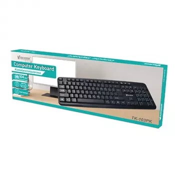 Pilnizmēra vadu tastatūra VAKOSS TK-103PK — USB, 104 taustiņi, ciparu bloks, melna, 1,4 m vads