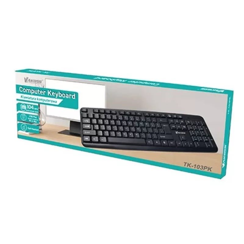 VAKOSS TK-103PK melna QWERTY tastatūra ar USB