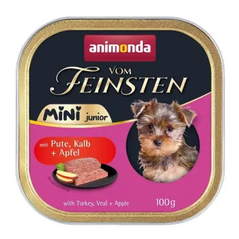 Slapjā suņu barība animonda Vom Feinsten Mini Junior — Tītars ar Teļa gaļu un Ābolu, 100 g