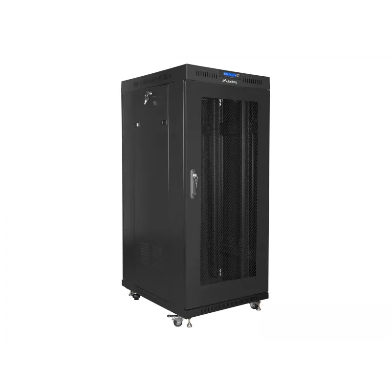 Montāžas skapis 19 inch 27U 600x800 melns, perforētas durvis ar LCD (plakanā iepakojumā)