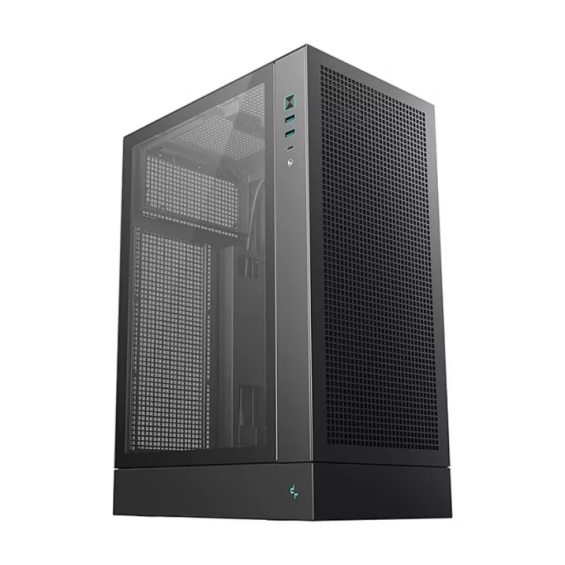 PC korpuss DeepCool CH170 PLUS Tower Black — micro-ATX/mini-ITX, rūdīts stikls, USB-C, barošanas bloks augšpusē