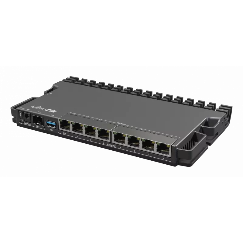 Vadu maršrutētājs MikroTik RB5009UPR+S+IN — 8x RJ-45 PoE porti, 2.5GbE, SFP+ slots, RouterOS