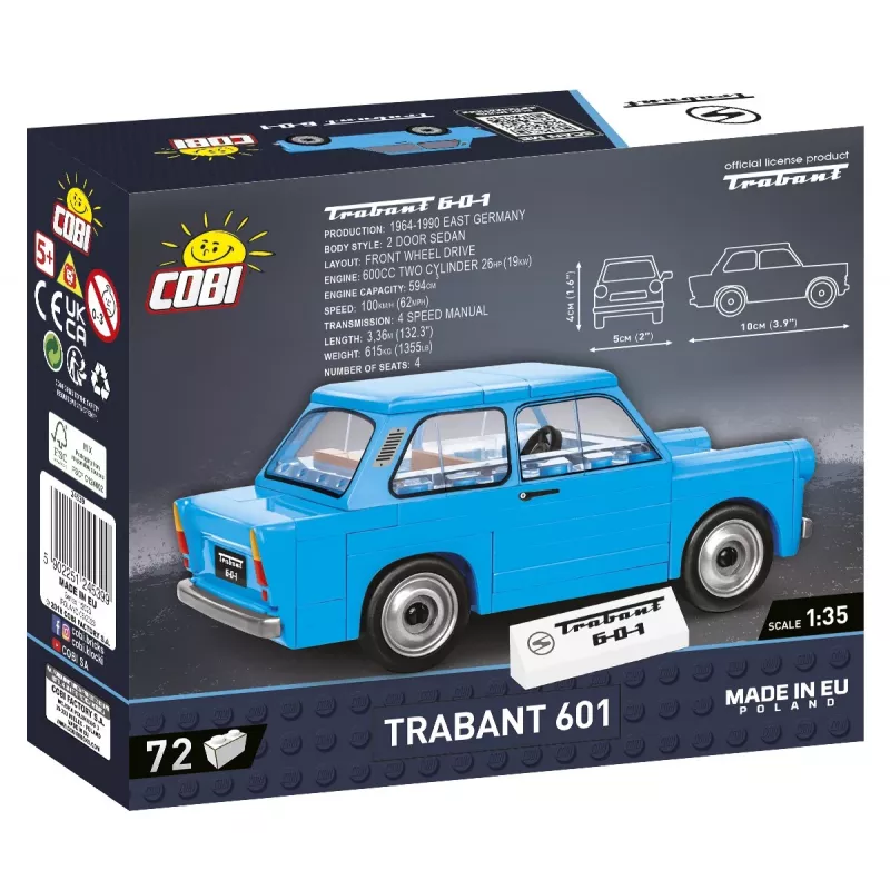 Būvkomplekts Cobi Trabant 601 — 72 detaļas, miniatūrs modeļauto konstruktors