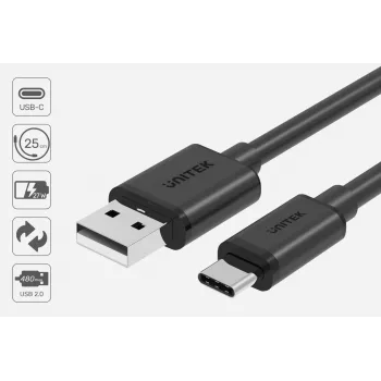 USB-C uz USB-A datu un uzlādes kabelis Unitek C14067BK 1.5 m, melns